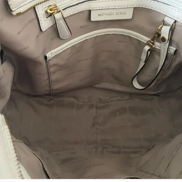 Michael Kors Leather Hobo Bag Shoulder Bag Cream White Gold - Picture 11 of 13